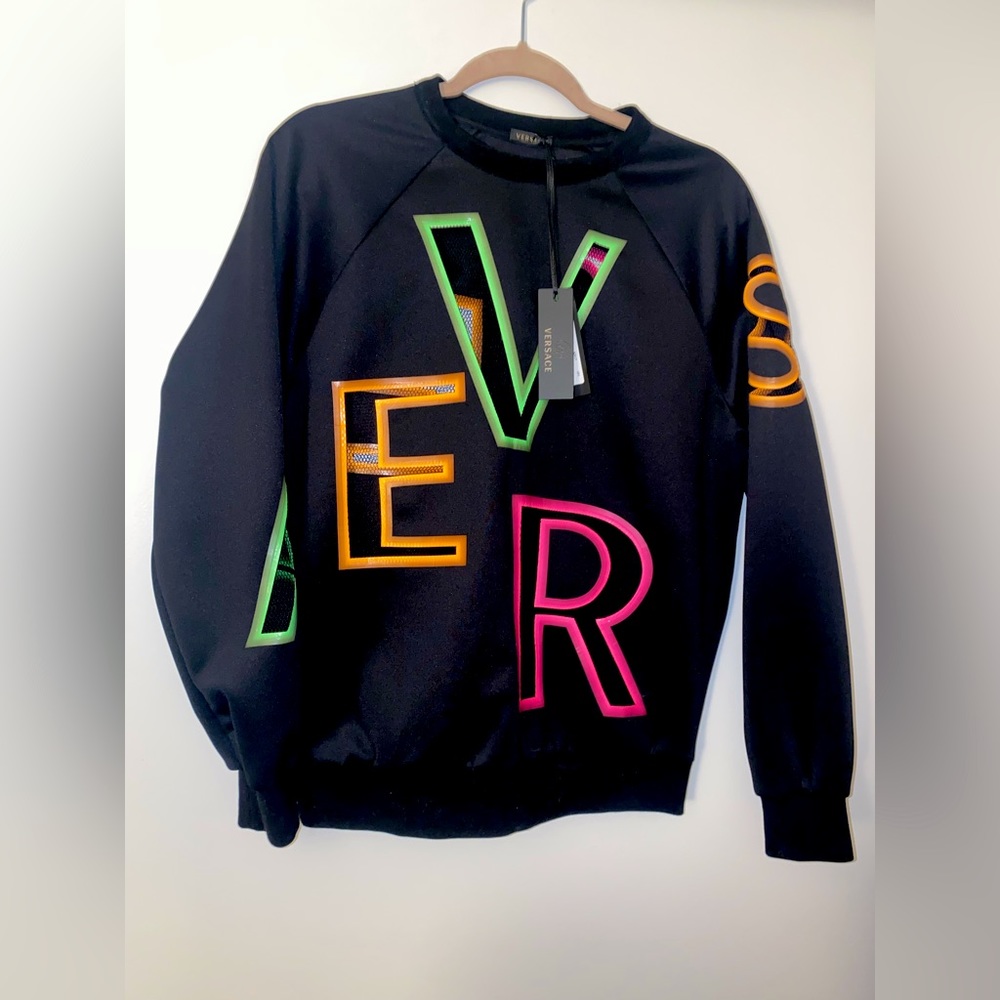 NWT Versace Letter Black/Neon Crewneck. IT 42 US 4-6